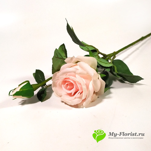 Купить искусственные цветы в розницу - Роза с бутоном "Мона Лиза" 66 см. (Нежно-розовая)