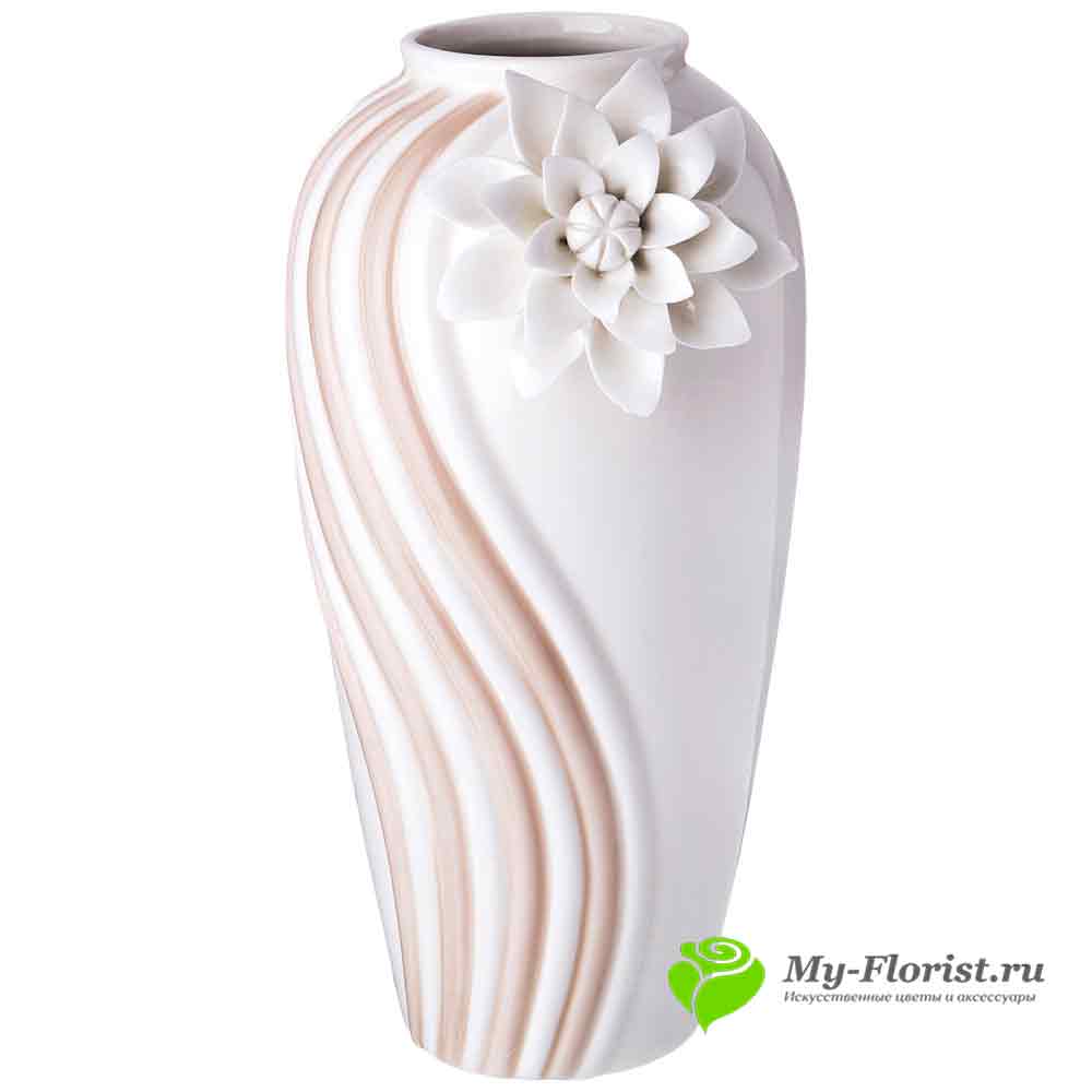 Купить Ваза ИЗГИБ с цветком фарфор H-24 см в интернет-магазине My-Florist.ru