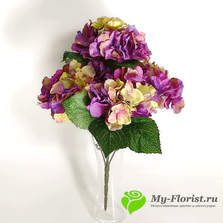 Искусственные цветы и букеты - Букет гортензии "Лорди" (лилово-зеленый)