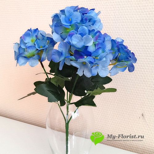 Искусственные цветы и букеты - Букет гортензии "Бонни" 36 см. (Голубая)
