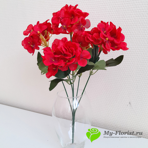 Искусственные цветы и букеты - Букет гортензии "Бонни" 36 см. (Красная)