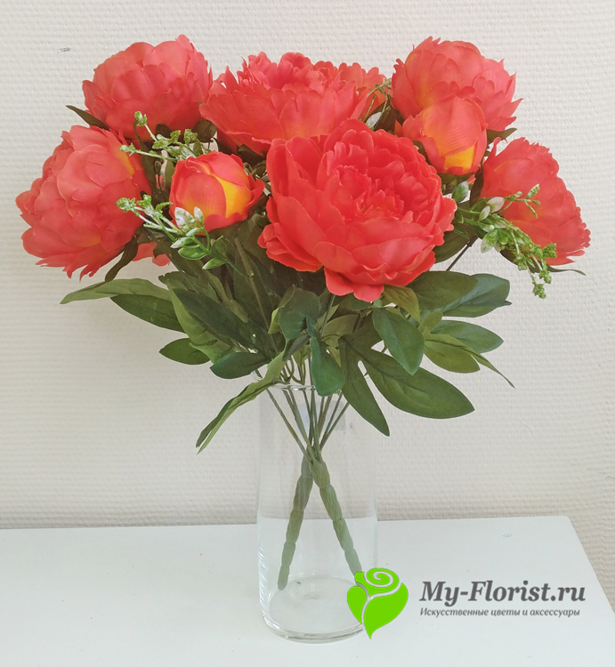 Искусственные цветы и букеты - Букет пионов "Богема" (Оранжевый)