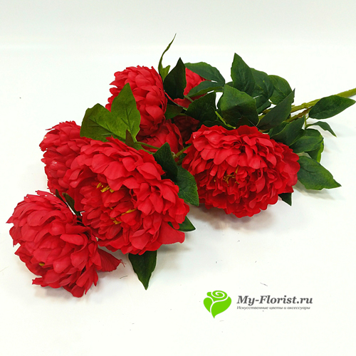 Искусственные цветы и букеты - Букет пионов "Леон" 70 см. (Красный)