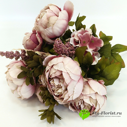 Искусственные цветы и букеты - Букет пионов "Сандра" 50 см. (Пепельный)