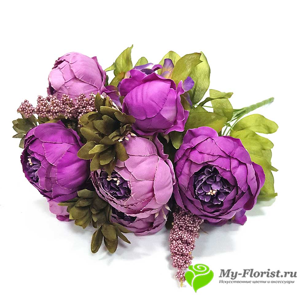 Искусственные цветы и букеты - Букет пионов "Сандра" 50 см. (фиолетовый)