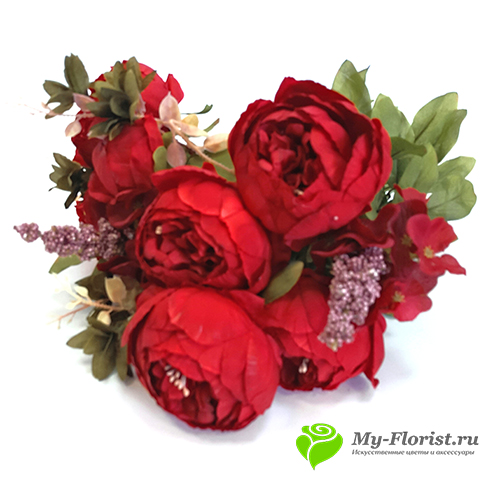 Искусственные цветы и букеты - Букет пионов "Сандра" 50 см. (Красный)