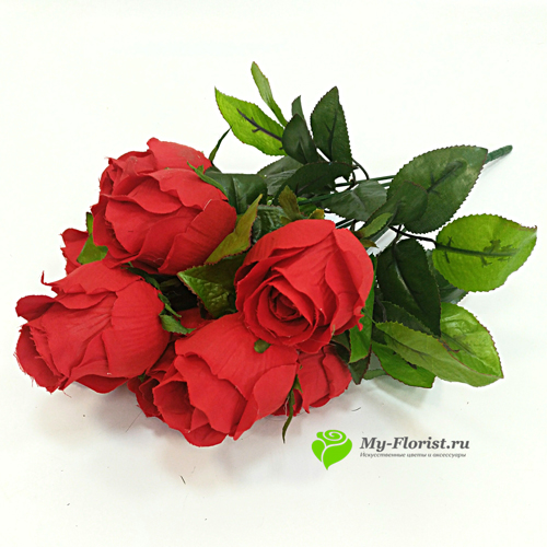 Искусственные цветы и букеты - Розы бархатные в бутоне "Фрея" 50 см. (Красные)