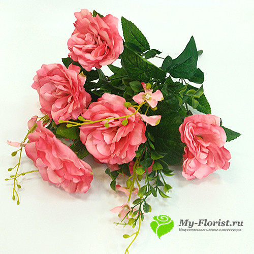 Искусственные букеты в розницу - Розы "Барни" с добавкой Н-48 см. (Розовые)