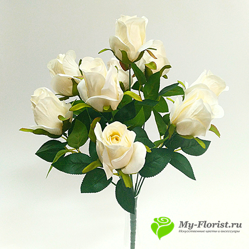 Искусственные розы - Розы букет "Бритни" 43см. (Белые)
