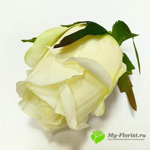 Головы искусственных цветов - Роза бутон "Ксюша" цветок D-8 см. (Бело-зеленая)