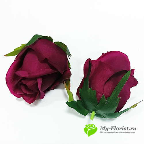 Головы искусственных цветов - Роза бутон "Ксюша" цветок D-8 см. (Бордовая)