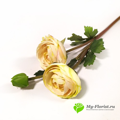 Купить искусственные цветы в розницу - Ранункулюс с бутоном (Желто-зеленый)