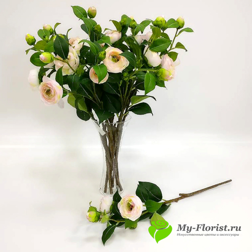 Искусственные ветки цветов - Ветка пионовидной розы (нежно-розовый)