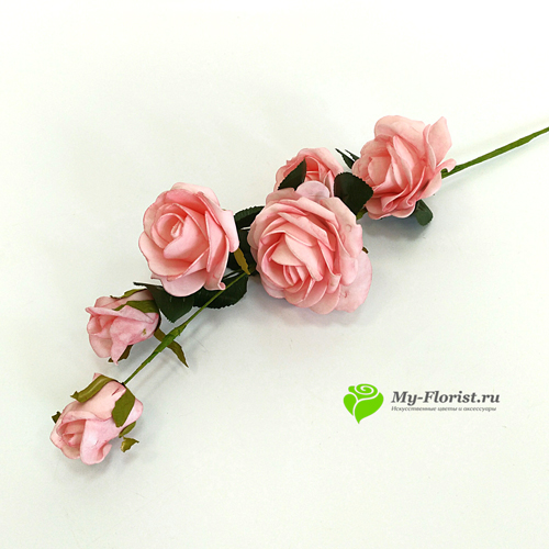 Искусственные ветки цветов - Ветка розы латекс "Марка" 80 см. (розовая)