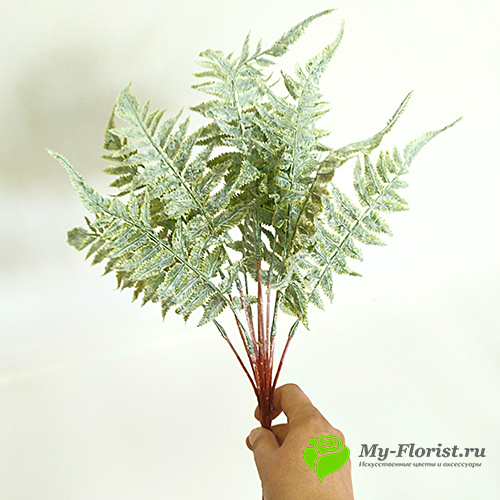 Декоративная зелень и листья - Папоротник-2 силиконовый 45 см. (Зеленый с белым)
