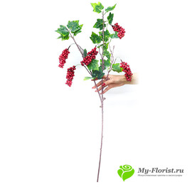 Ветка виноградная с красными ягодами H-100 см - Фото1. Купить в розницу