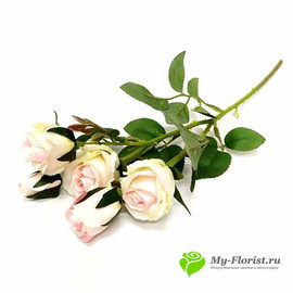 Ветка розы кустовая бело-розовая 43 см