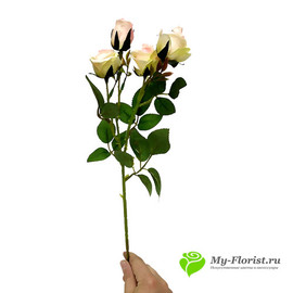 Ветка розы кустовая бело-розовая 43 см - Фото1. Купить в розницу