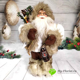 Дед Мороз в меховой шубе с подарками H-31см