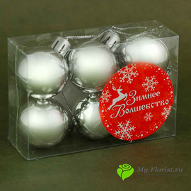 Набор новогодних шариков серебро 6шт D3см - Фото1. Купить в розницу