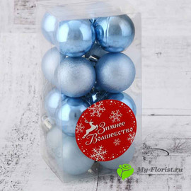 Набор новогодних шариков голубые 16шт D3см - Фото1. Купить в розницу