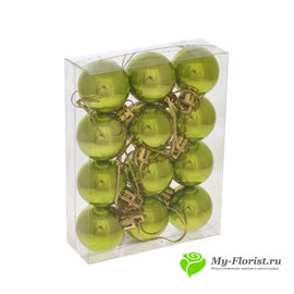 Набор новогодних шариков оливковые 12шт D3см - Фото1. Купить в розницу
