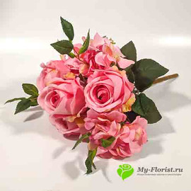 Розы с гортензией АДАМАС 48 см Розовый