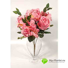 Розы с гортензией АДАМАС 48 см Розовый - Фото2. Купить в розницу