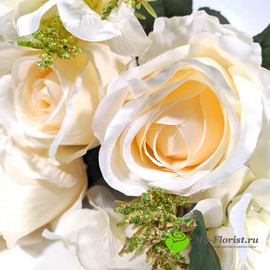 Розы с гортензией АДАМАС 48 см Кремовый - Фото1. Купить в розницу