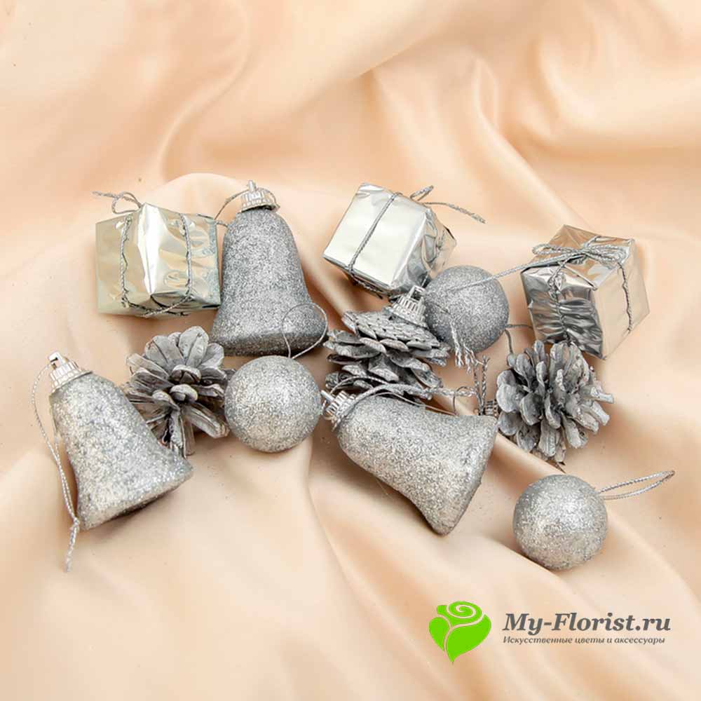 Набор новогоднего декора серебро купить в магазине My-Florist.ru