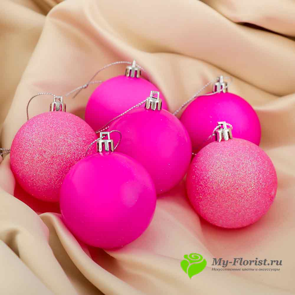 Набор ярких розовых шаров 6 шт D-6 см купить в магазине My-Florist.ru