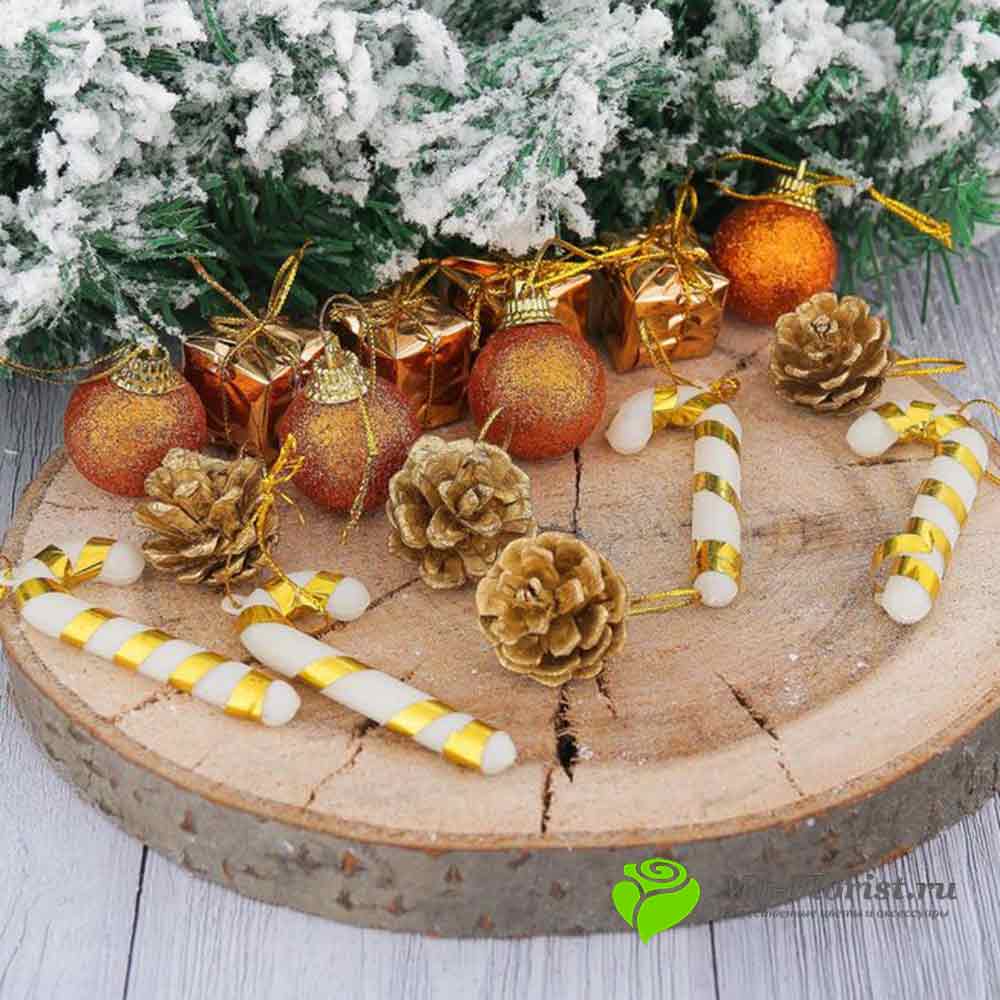 Набор новогоднего декора с шишками и палочками 16 шт купить в магазине My-Florist.ru