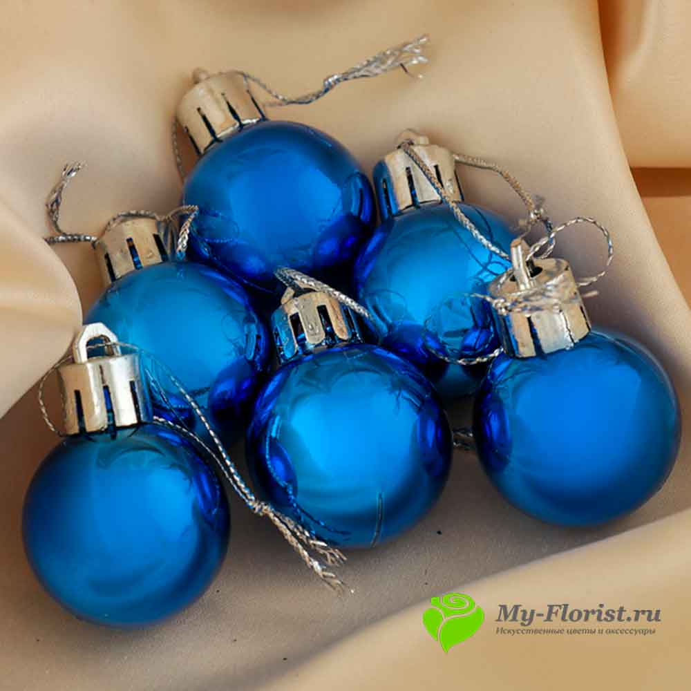 Набор новогодних шариков синие 6шт D3см купить в магазине My-Florist.ru