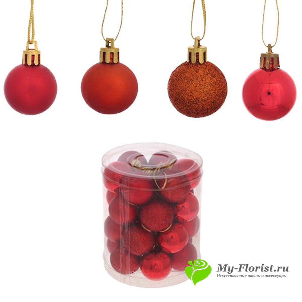 Набор новогодних шариков красные 24шт D3см купить в магазине My-Florist.ru