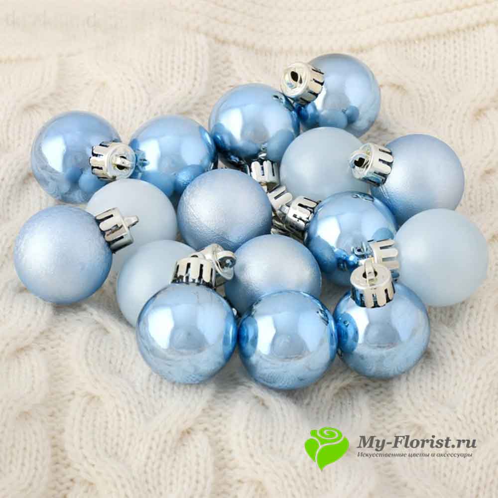 Набор новогодних шариков голубые 16шт D3см купить в магазине My-Florist.ru