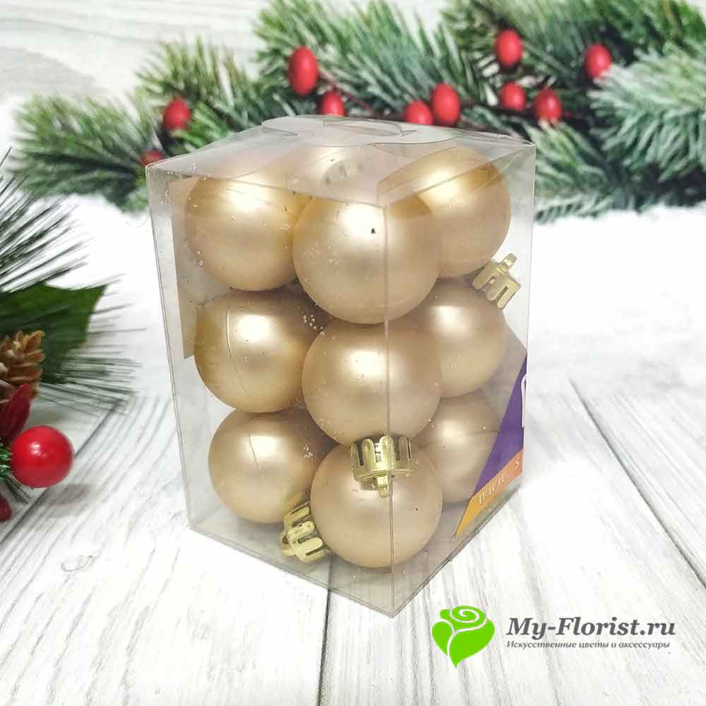Набор матовых шаров D-3см (12шт/золото) купить в магазине MY-Florist.ru