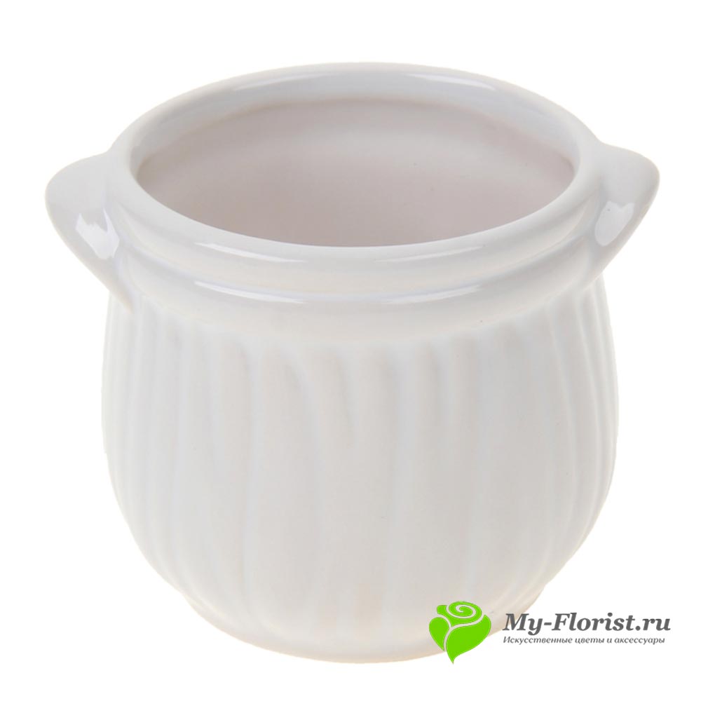 Кашпо керамика "Горшочек" H-7 см (Белое) Арт. 043571- Купить пластиковое кашпо и горшки для цветов -