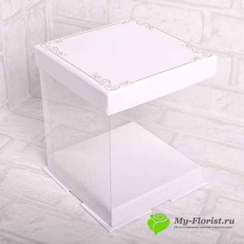 Коробка куб прозрачная белая (15,5*15,5*18,5) арт. 054666 - My-Florist.ru