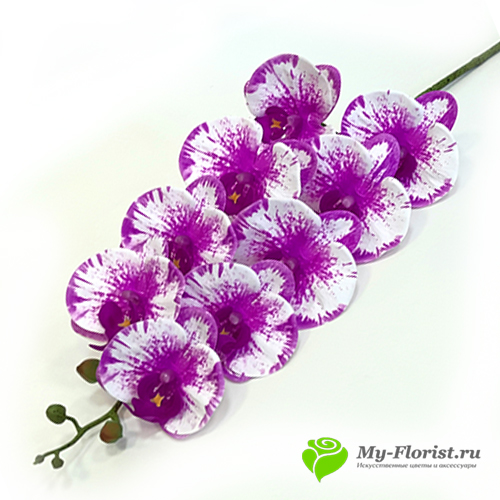 Искусственные орхидеи купить в москве - Орхидея "Бриллианс" силикон (Пурпурно белая пестрая)