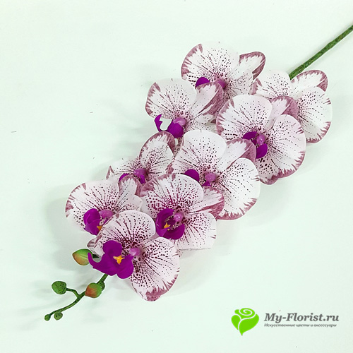 Искусственные орхидеи купить в москве - Орхидея "Бриллианс" силикон (Лилово коричневая с точками)