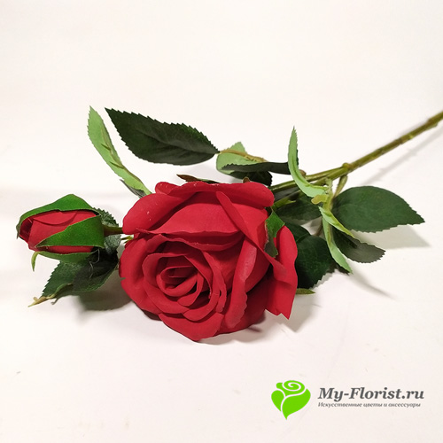 Роза с бутоном "Мона Лиза" 66 см. (Красная) - Силиконовые цветы от My-Florist.ru