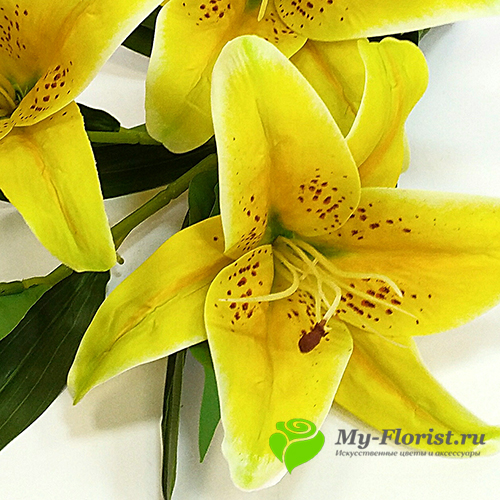 Искусственные цветы из силикона - Лилия ветка 3-я "Реалистик" 100 см. желтая