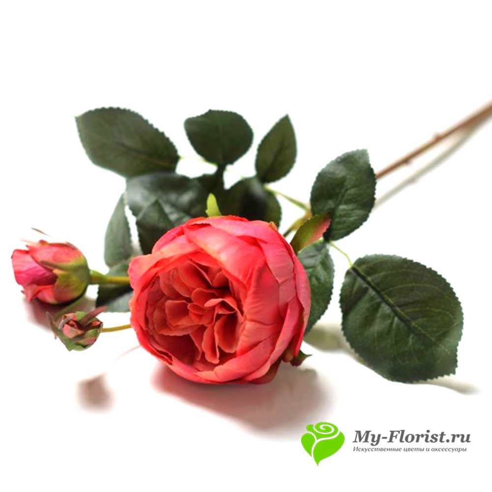 Цветы из силикона - Роза пионовидная на ветке силикон "Реалистик" 61 см.(Розовая)