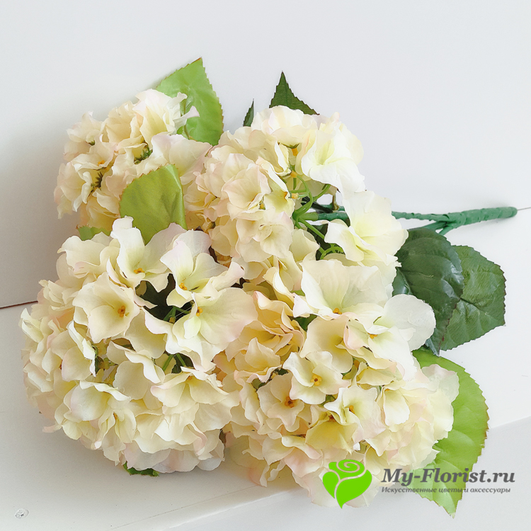 Искусственные цветы и букеты - Букет гортензии "Бруно" 66 см. белая