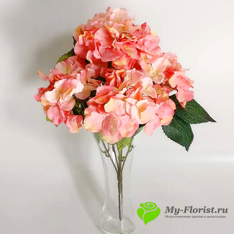 Искусственные цветы и букеты - Букет гортензии "Лорди" (розово-желтый)