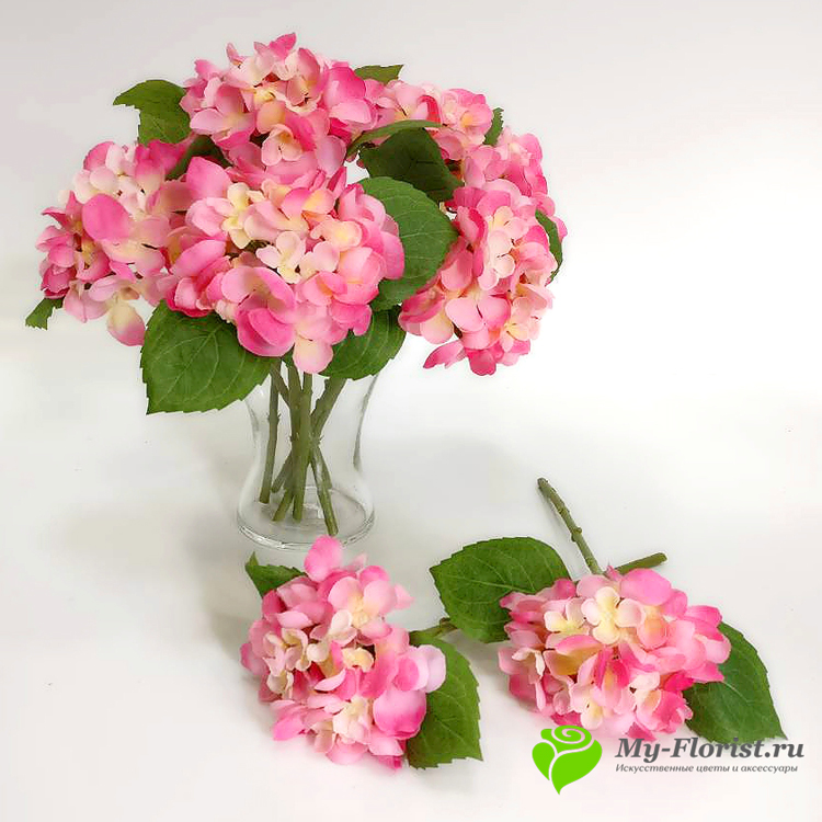 Искусственные цветы и букеты - Букет гортензии "Мини" 20 см. (розовый)