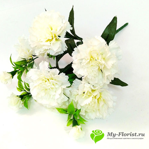 Искусственные цветы недорого - Гвоздика букет "Фернанд" Н-30 см.(Белый)