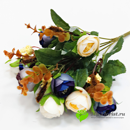 Искусственные цветы и букеты - Камелия "Перламутр" 30см. (Синий/Молочный)