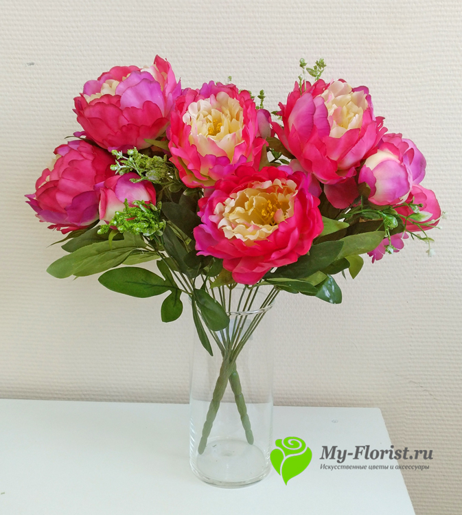Искусственные цветы и букеты - Букет пионов "Богема" (Розово-лимонный)