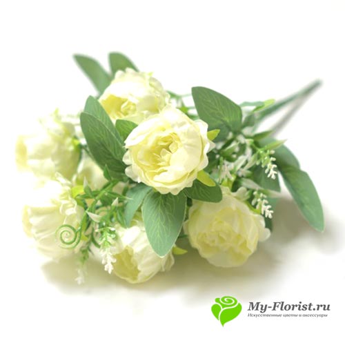 Искусственные цветы и букеты - Пионы "Фауст" белые в букете